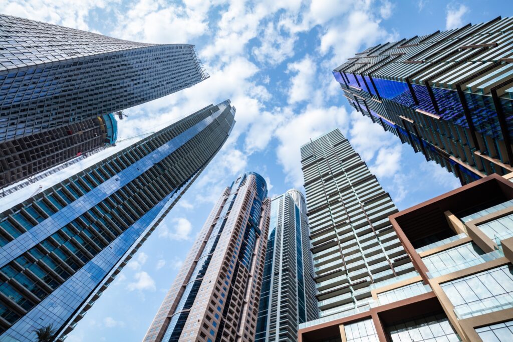 Skyscrapers high-rise business buildings in Dubai UAE